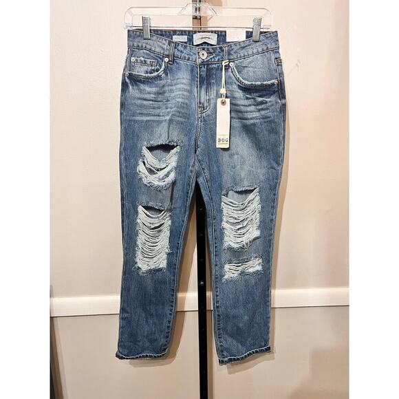 NEW B. O. G. Band of Gypsies Quinn Crop Jeans Distressed Medium Wash Womens 25 - Picture 3 of 10
